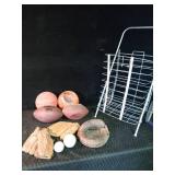 Cart full baseball gloves, baseballs and footballs