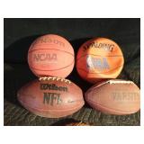 Cart full baseball gloves, baseballs and footballs
