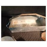 Metal tool box of antique foundry tools, blower with a new pulley