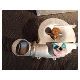 Metal tool box of antique foundry tools, blower with a new pulley