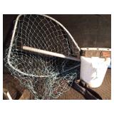 Fishing items: Anchor, net, minnow bucket, rod saver, and 4 rod covers