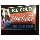 Baseball player Ted Williams metal sign and Coca-Cola metal sign