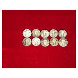 Lot of 10 Silver Standing Liberty Quarters