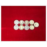Lot of 9 Washington Quarters (some silver)