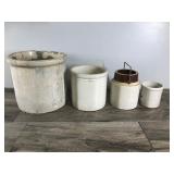 Lot of 4 Collectible Crocks - Biggest is 3 Gallon