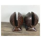 2 - Hand Carved Ironwood Napkin Holder Seashells / Clams