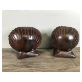 2 - Hand Carved Ironwood Napkin Holder Seashells / Clams
