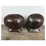 2 - Hand Carved Ironwood Napkin Holder Seashells / Clams