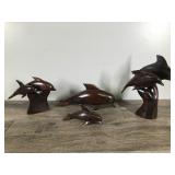 Lot of 4 Hand Carved Ironwood Dolphin Figurines