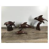 Lot of 4 Hand Carved Ironwood Dolphin Figurines