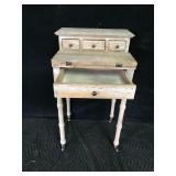 Small Wood Table with Fold Up Drop Leaf and 3 Small Drawers - On Casters