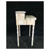 Small Wood Table with Fold Up Drop Leaf and 3 Small Drawers - On Casters