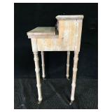 Small Wood Table with Fold Up Drop Leaf and 3 Small Drawers - On Casters
