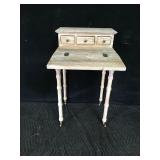 Small Wood Table with Fold Up Drop Leaf and 3 Small Drawers - On Casters
