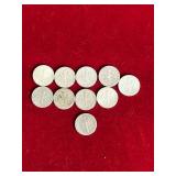 Lot of 9 Roosevelt Dimes (1952-1964) & 1 Mercury Dime - dates are listed in description