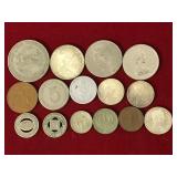 13 Foreign Coins and 2 Tokens  - see description for more detail