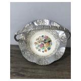 Farber and Shlevin Porcelain Bridle Basket w/ Hammered Aluminum Rim/Handle