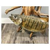 Small Mouth Bass Wall Hanging Fish Mount on a Piece of Drift Wood