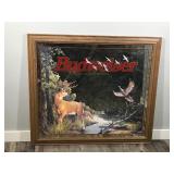 Large 1997 Budweiser King of Beers Framed Mirror Picture with Deer, Pheasants and Ducks