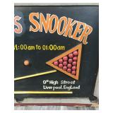 Billiards Pool Hall Sign Shaped Like a Pool Table - “Don’s Snooker 11:00am to 01:00am 9th High Street Liverpool. England