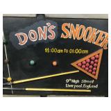 Billiards Pool Hall Sign Shaped Like a Pool Table - “Don’s Snooker 11:00am to 01:00am 9th High Street Liverpool. England