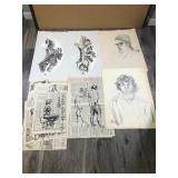 Large Lot of Drawings - See Pictures for More Pictures of Drawings  - Some are signed by Lawrence Gerber