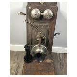 Antique Kellogg Hand Crank Wooden Telephone