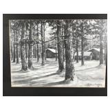 Russell Norberg Drawing/Print? - Cabin in the Woods - Framed