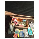 Vintage pestle (Vegetable masher), Vintage railroad spike driver, door locks , tools and more