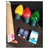 3 large outdoor Christmas bulbs, set of 50 lights, and 2 sets of fairy lights