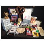 Lot of craft items and toys, games and books including several sharks teeth