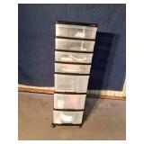 7 Drawer plastic storage unit on wheels with craft contents