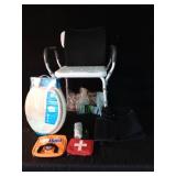 Handicap shower chair, new wood toilet seat. first ais kits and more
