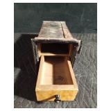 Vintage safety deposit box with wooden drawer