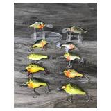 Lot of 10 Fishing Lures Shaped Like a Sunfish, Crappie and a Bass