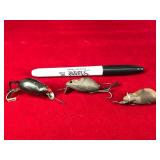 3 - Collectible Creek Chub Fly Rod Wood Mice Fishing Lures