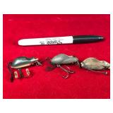 3 - Collectible Creek Chub Fly Rod Wood Mice Fishing Lures