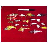 Lot of 17 Collectible Small Fishing Lures  - Gudebrod Goldeneye Trouble Maker - Heddon - Rebel R and More