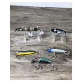 Lot of 5 Collectible Heddon Fishing Lures - Dying Flutter - Zara Puppy - River Runt Spook Sinker