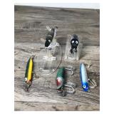 Lot of 5 Collectible Heddon Fishing Lures - Dying Flutter - Zara Puppy - River Runt Spook Sinker