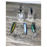 Lot of 5 Collectible Heddon Fishing Lures - Dying Flutter - Zara Puppy - River Runt Spook Sinker