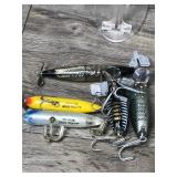 Lot of 5 Collectible Heddon Fishing Lures - Dying Flutter - Zara Puppy - River Runt Spook Sinker