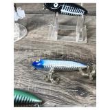 Lot of 5 Collectible Heddon Fishing Lures - Dying Flutter - Zara Puppy - River Runt Spook Sinker
