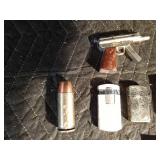 6 lighters and a tiny tin of Bon Juan razor blades