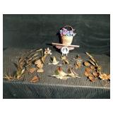 Metal wall decor, wood shelf and more