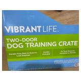 Vibrant Life Double-Door Folding Metal Wire Dog Crate with Divider and Tray, Large, 36"