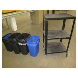 Trash receptacles and a commercial shelf
