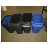 Trash receptacles and a commercial shelf