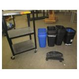 Trash receptacles and a commercial shelf