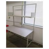 Sturdy work bench with metal shelf